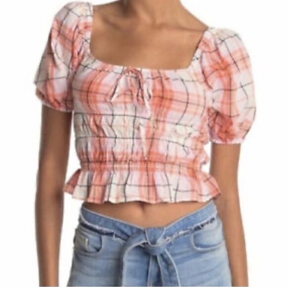 NWT … ABOUND “Size M” Plaid Crop Top / Blouse - Picture 1 of 5